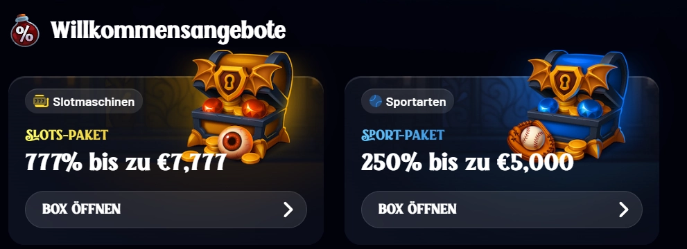 Willkommensangebote von Dracula Casino mit 777 Prozent bis 7.777 Euro und 250 Prozent bis 5.000 Euro