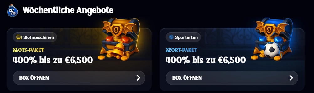 Wöchentliche Angebote von Dracula Casino mit 400 Prozent bis 6.500 Euro für Spielautomaten und Sportwetten