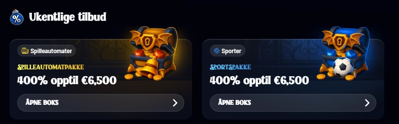 Ukentlige tilbud hos Dracula Casino med 400 prosent opptil 6 500 euro for automater og sport