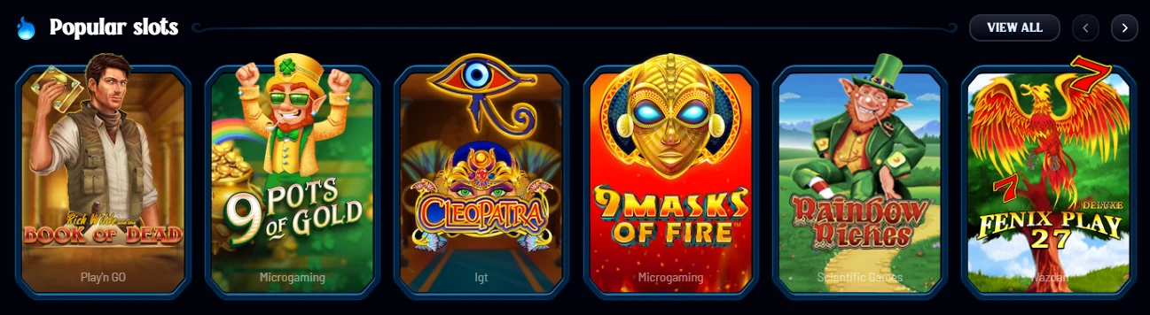 Dracula Casino popular slots including Book of Dead, Cleopatra and Rainbow Riches