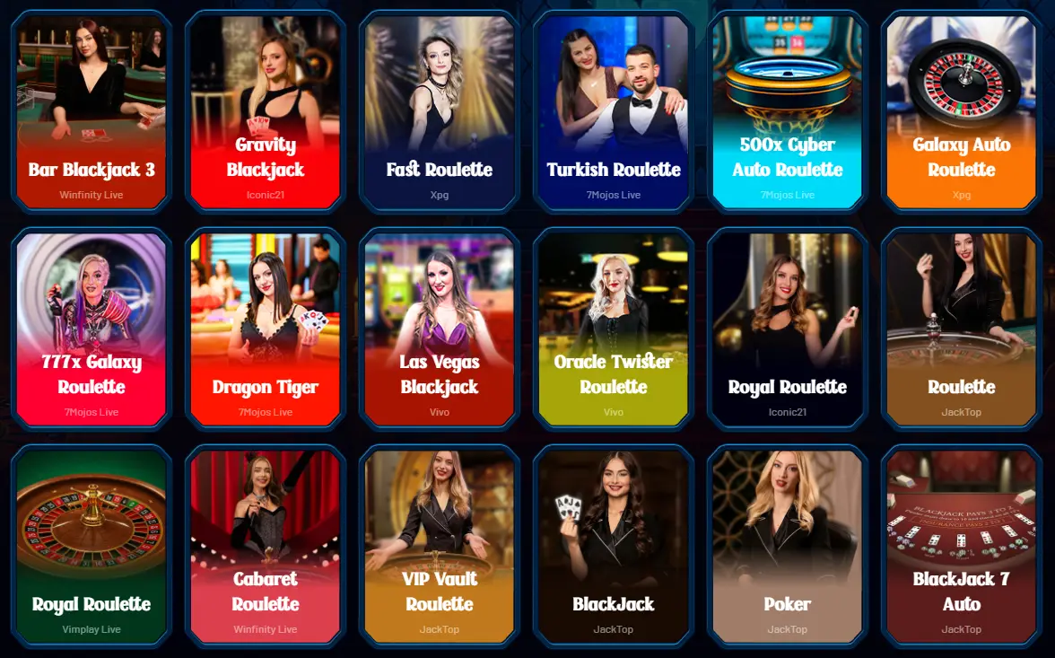 Live Casino von Dracula Casino mit Blackjack und verschiedenen Roulette-Tischen