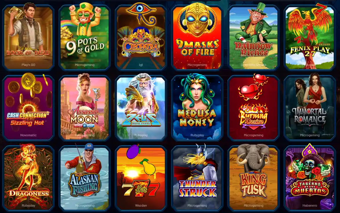 Spielautomaten bei Dracula Casino mit Book of Dead, Cleopatra, 9 Pots of Gold, Rainbow Riches und Assassin Moon